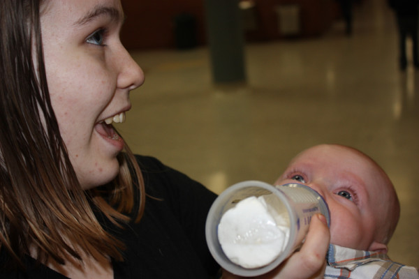Baby Leon gets a meal courtesy of mother Holly Komeotis, a CMR junior.