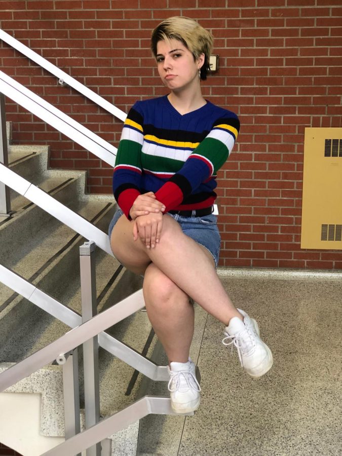 April 5, 2019 -- 3/5 outfit.  I thrifted this entire outfit for $13.  I feel as though it fits my aesthetic as a sad 90s mom. -- Nancy Beston 