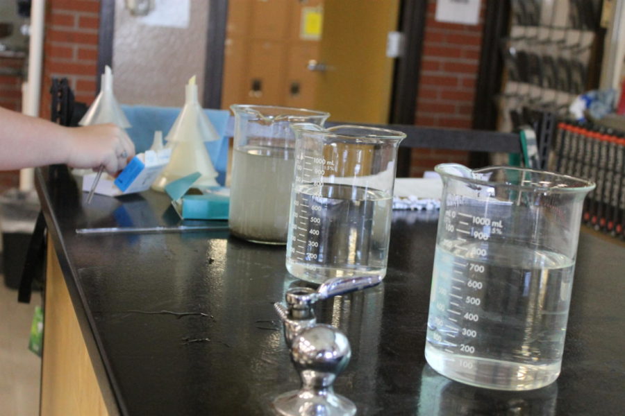 Beakers in a science classroom
