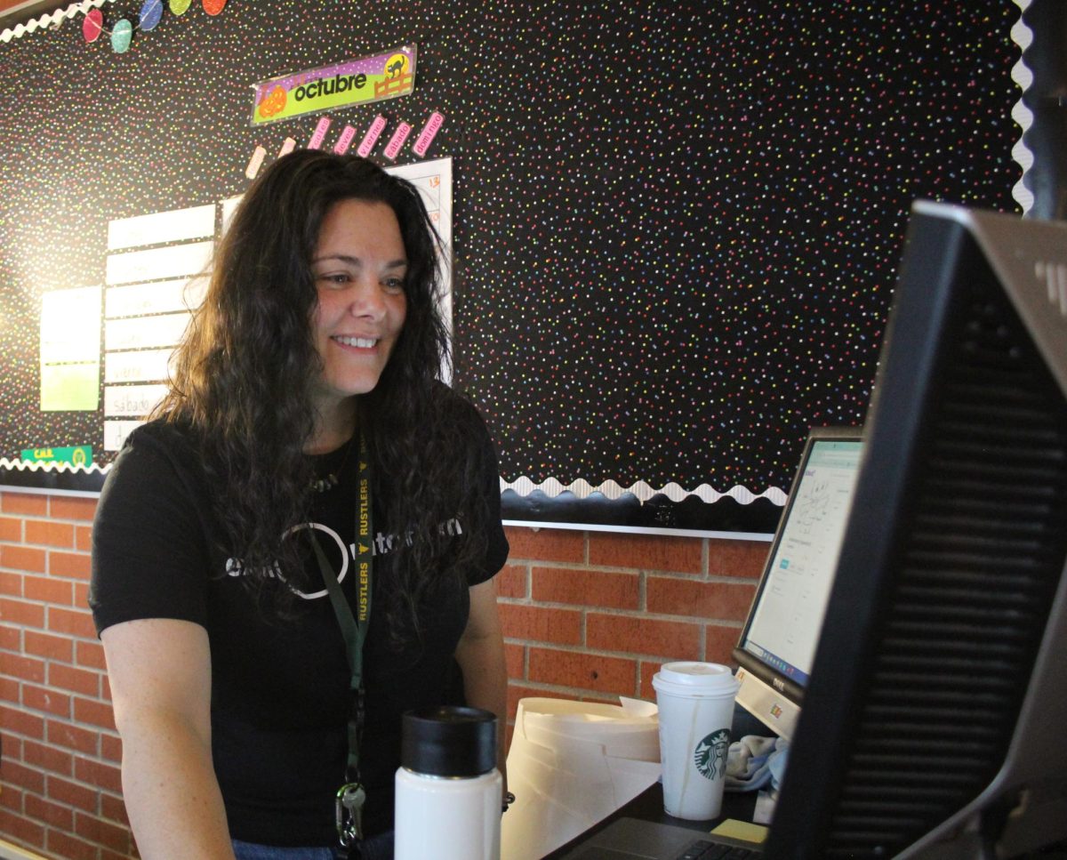 Abby Hansen, a new teacher at CMR, enjoys class time while playing Kahoot with her students.