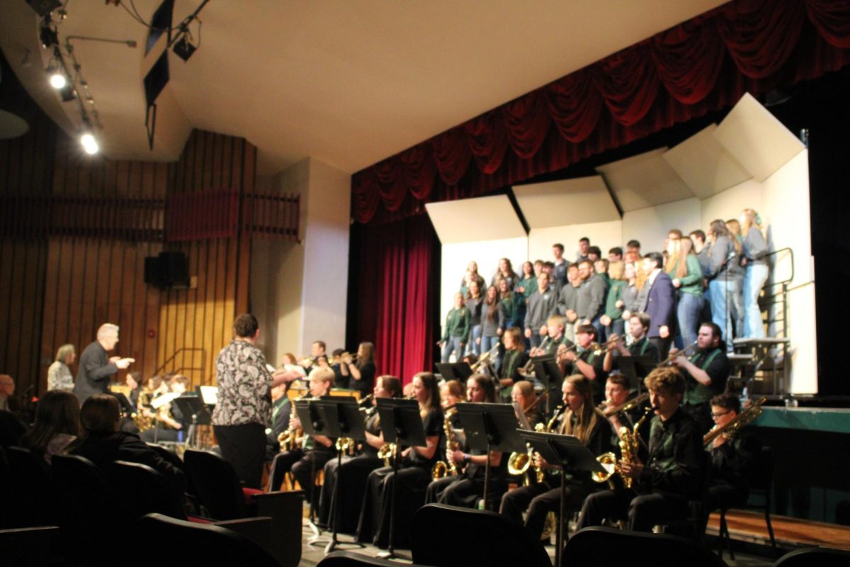 Dan Bukvich of the University of Idaho directs the final group performance during the annual jazz workshop concert Jan. 10 at CMR.