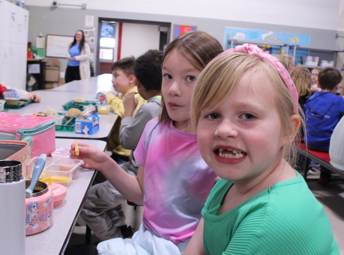 Elementary students Maggie and Ellie, wanted to have a selfie for the Rustler Newspaper, April 23.
