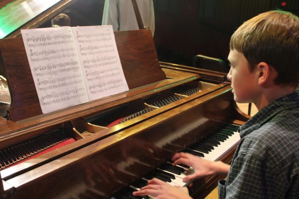 Sophomore Russell Blake plays a variety of instruments, including piano for the CMR jazz band, Russtones.