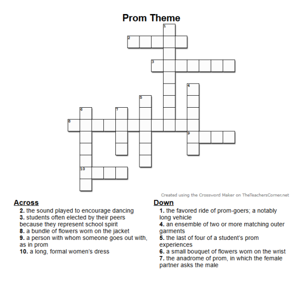 Prom Crossword Week of 3/16