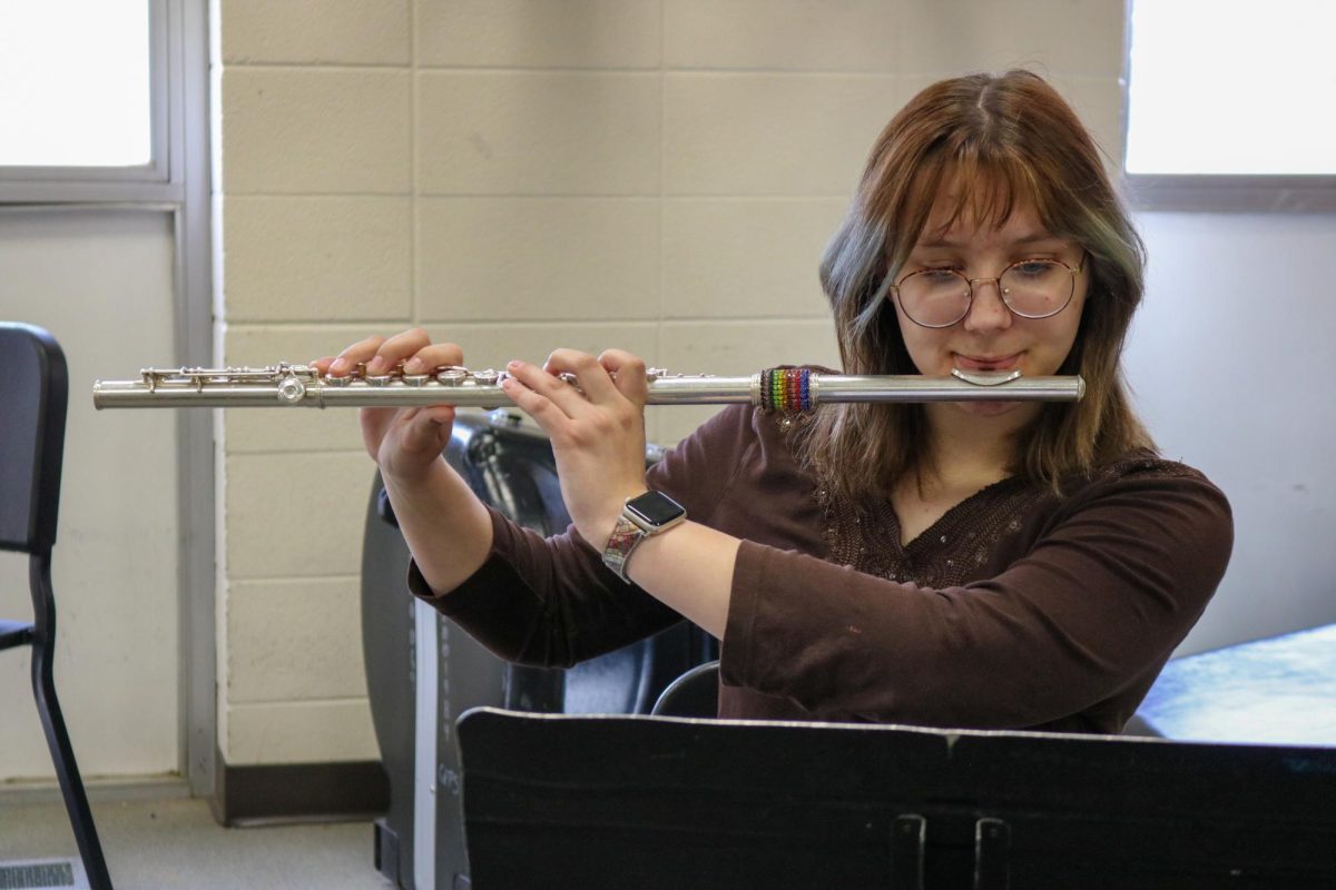 With their hands positioned correctly, Jasper Smith gets ready to practice their new piece that was involved in the symphonic tour to Missoula.
